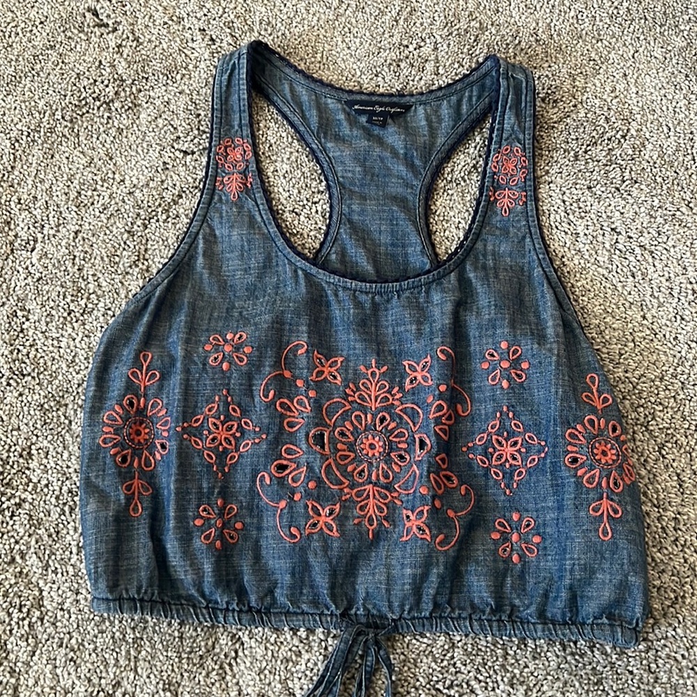 American Eagle Outfitters blue crop top tank top size XS